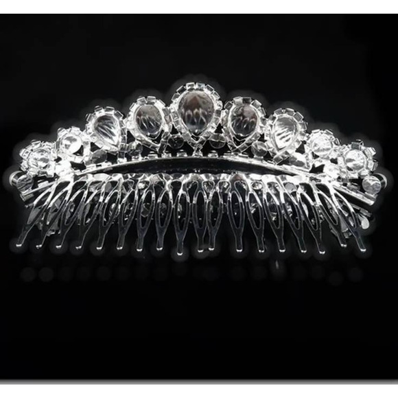 Clear Rhinestone Faux Pearl Silver Tone Metal Comb PC616 Bridal Party - Picture 2 of 3